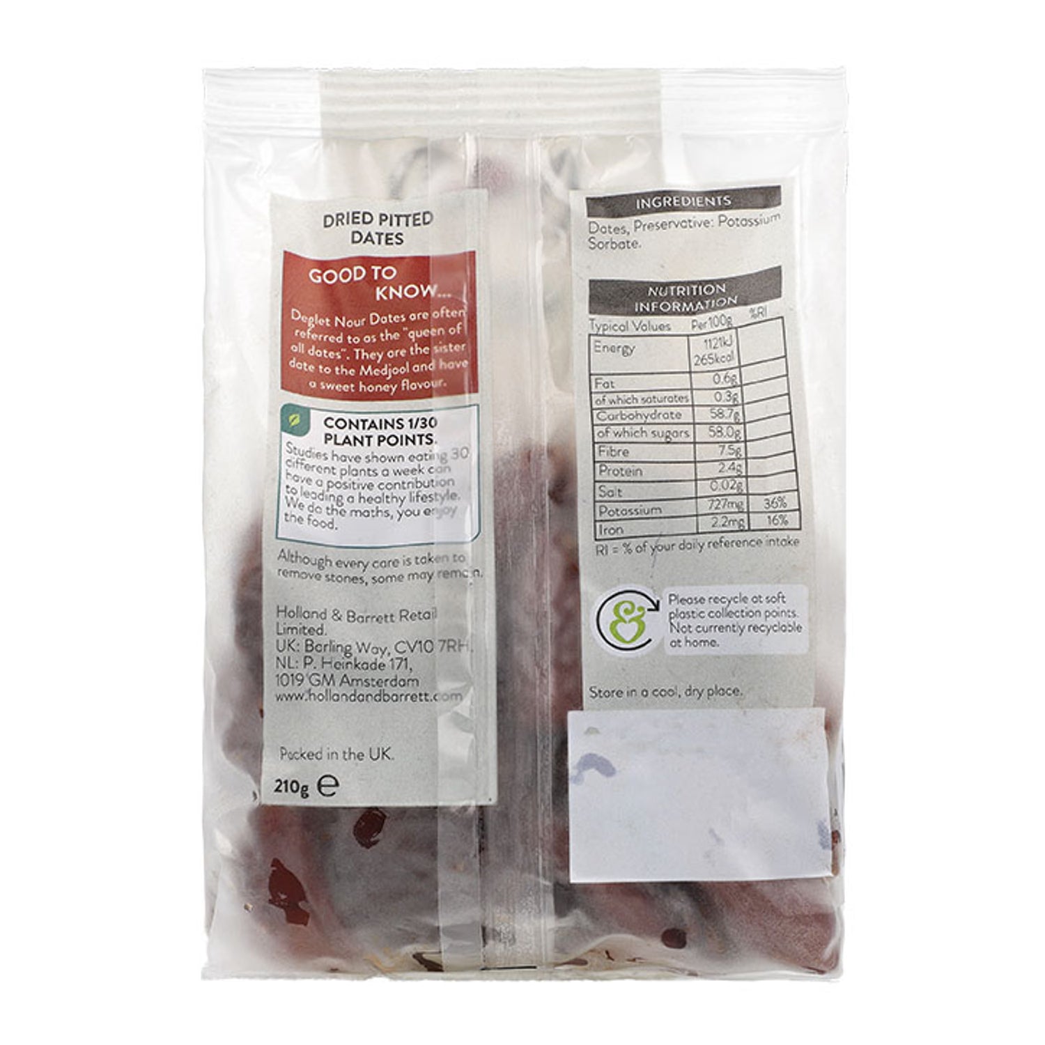 Holland & Barrett Deglet Nour Dates 210g, imported from the UK