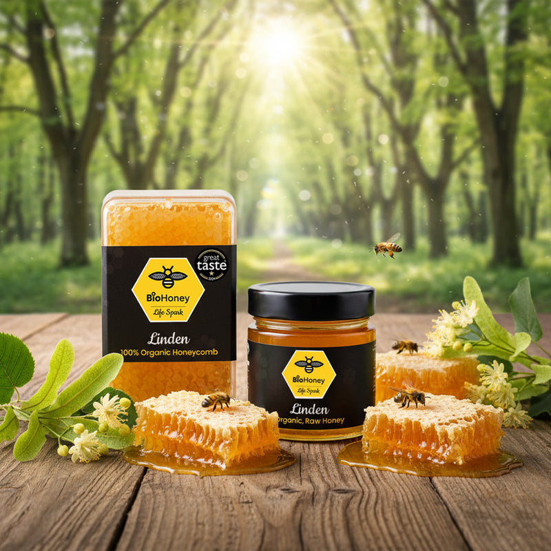BioHoney raw organic linden honey 300g, imported from the UK