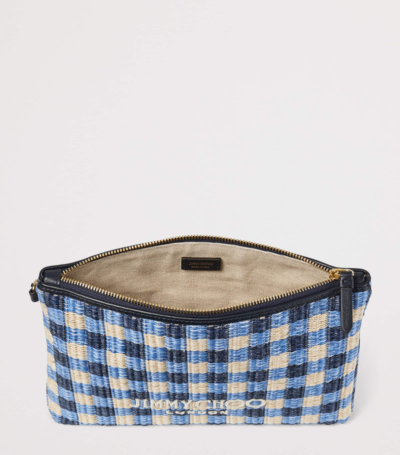 Jimmy Choo raffia logo pouch, imported from the UK