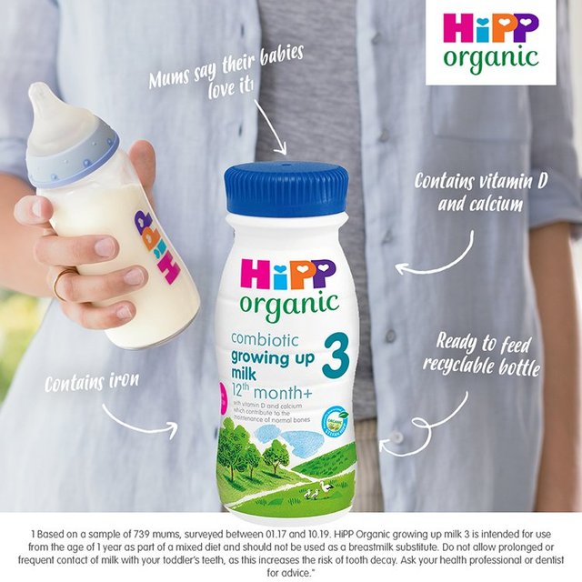 HiPP Organic 3 Baby Toddler Milk Liquid Formula 1+ Years    200ml GOODS M&S   