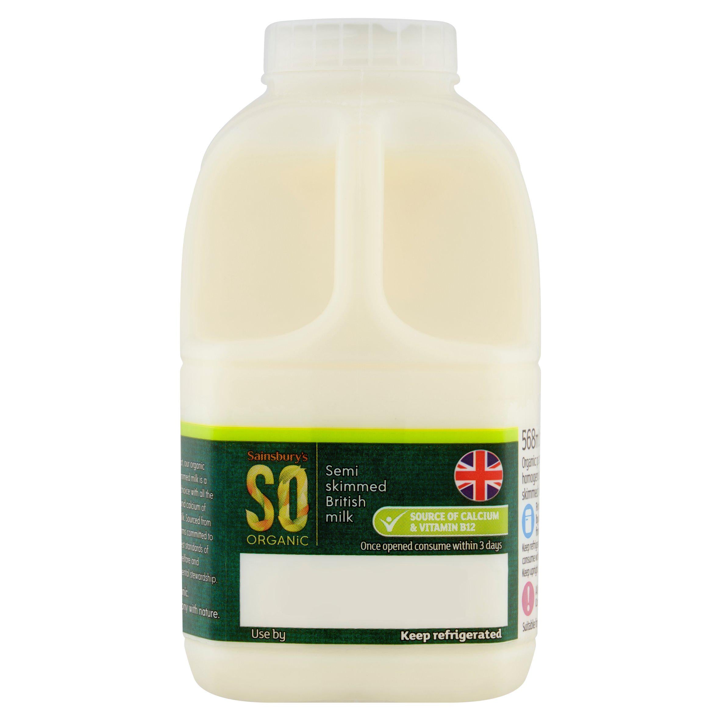 Sainsbury's British Semi Skimmed Milk, SO Organic 568ml (1 pint) GOODS Sainsburys   