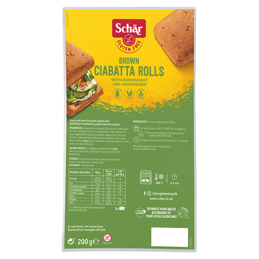 Schar Gluten Free Brown Ciabatta Rolls