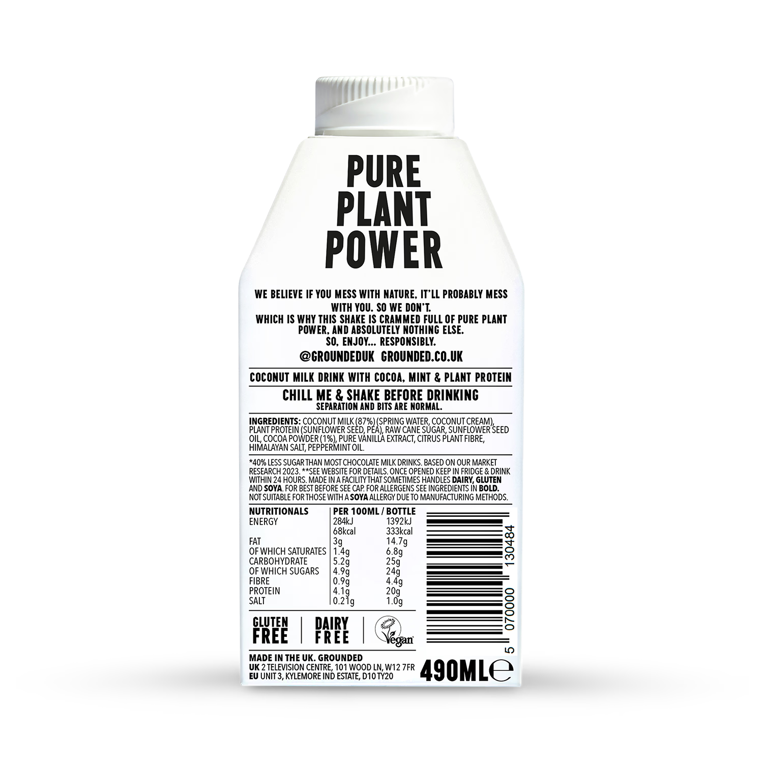 Grounded Mint Choc protein shake 490ml - British product