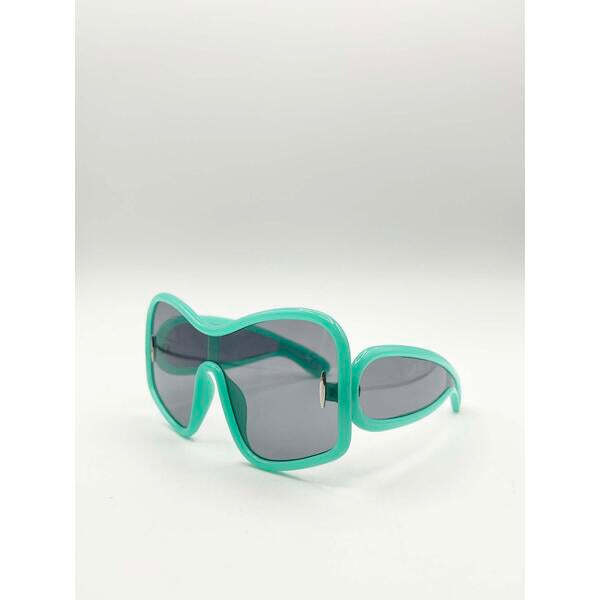 SVNX square oversized mask sunglasses aqua grey, UK version