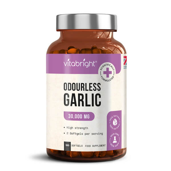 VitaBright odourless high strength garlic softgels 180 count, UK version