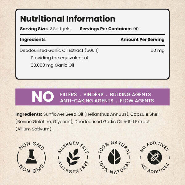 VitaBright odourless high strength garlic softgels 180 count, UK version