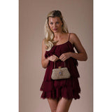 SVNX Ruched Jewel Clutch Bag in Gold, imported from the UK