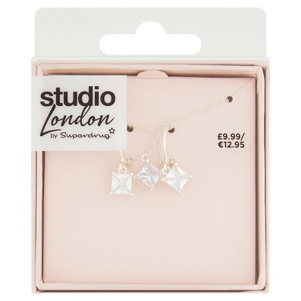 Superdrug Studio London Silver Tone Necklace and Earring Set