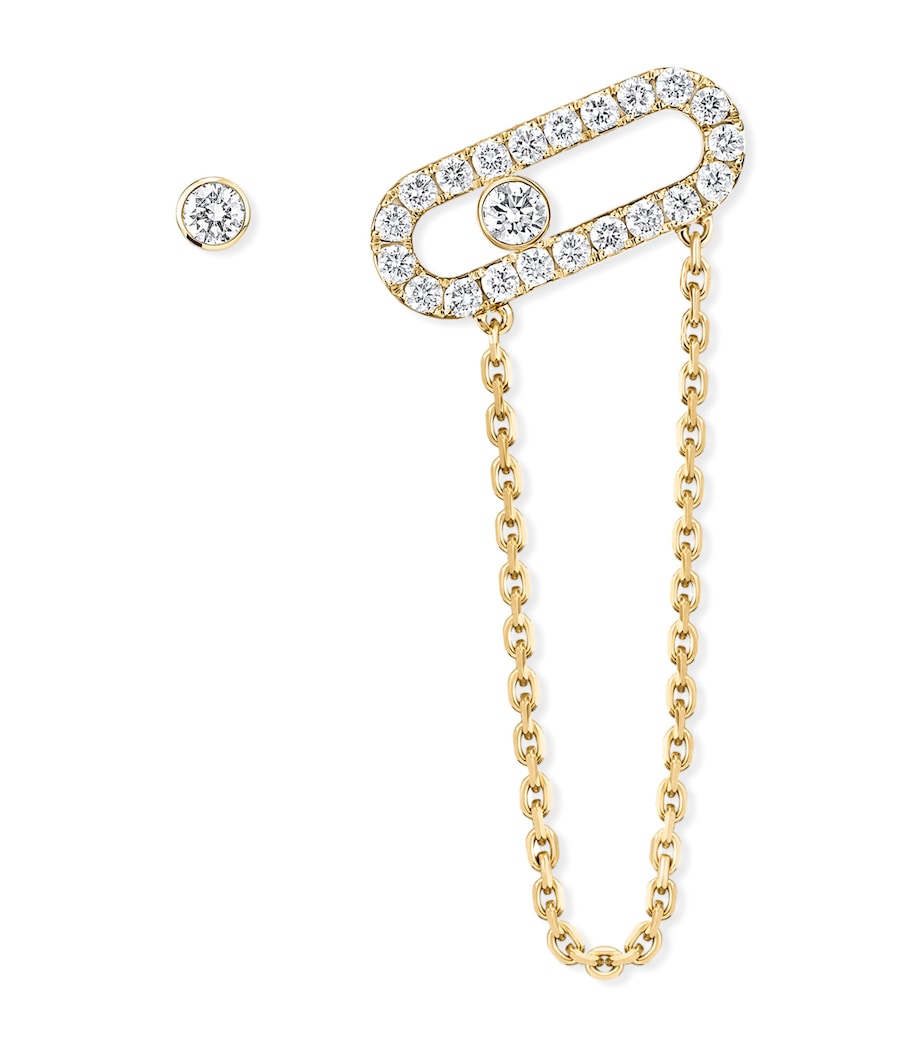 Messika Move Uno asymmetric earrings 18kt yellow gold 0.30ct diamond, imported from the UK