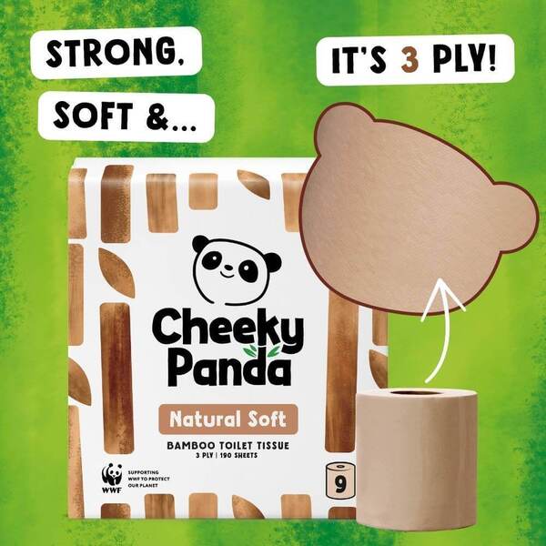 Cheeky Panda unbleached bamboo toilet paper 45 rolls, imported from the UK