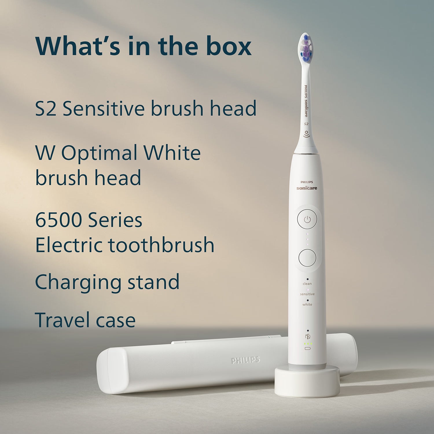 Philips Sonicare 6500 white toothbrush with travel case, imported from the UK