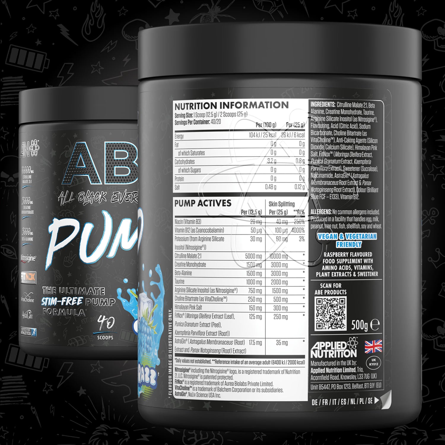 Applied Nutrition ABE Pump Pre Workout Powder Blue Razz 500g - British product
