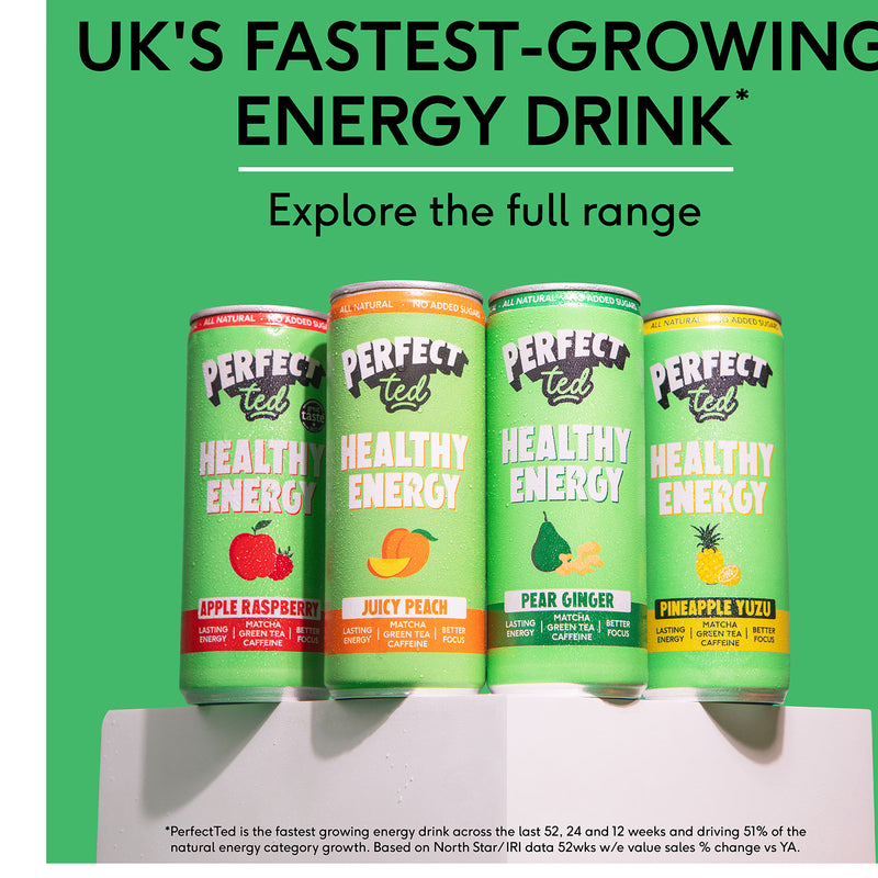 PerfectTed matcha energy drink Pineapple Yuzu 250ml, imported from the UK