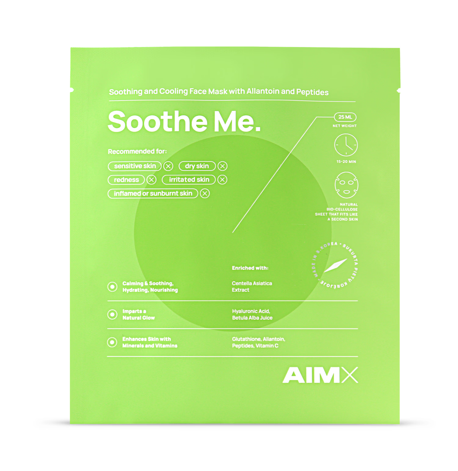 Aimx Soothe Me sheet mask with peptides 25ml, UK version