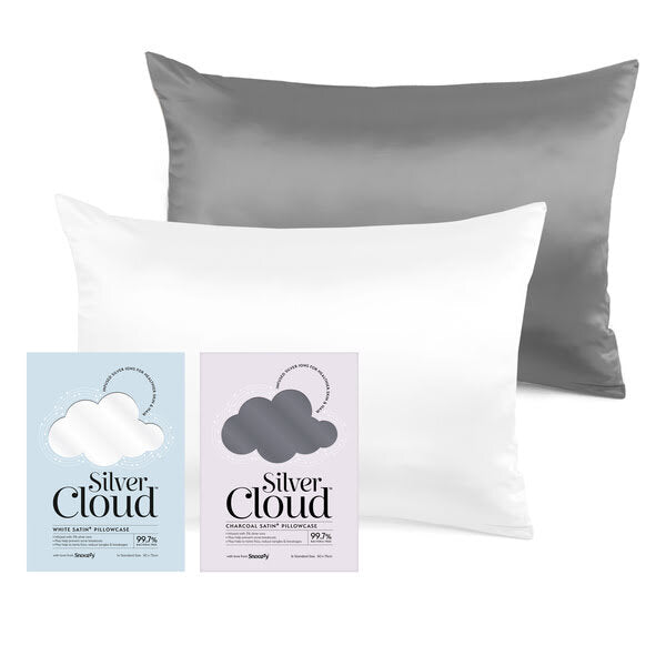 White and charcoal silver ion satin pillowcase 50x75cm (British brand)