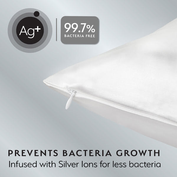 White and charcoal silver ion satin pillowcase 50x75cm (British brand)