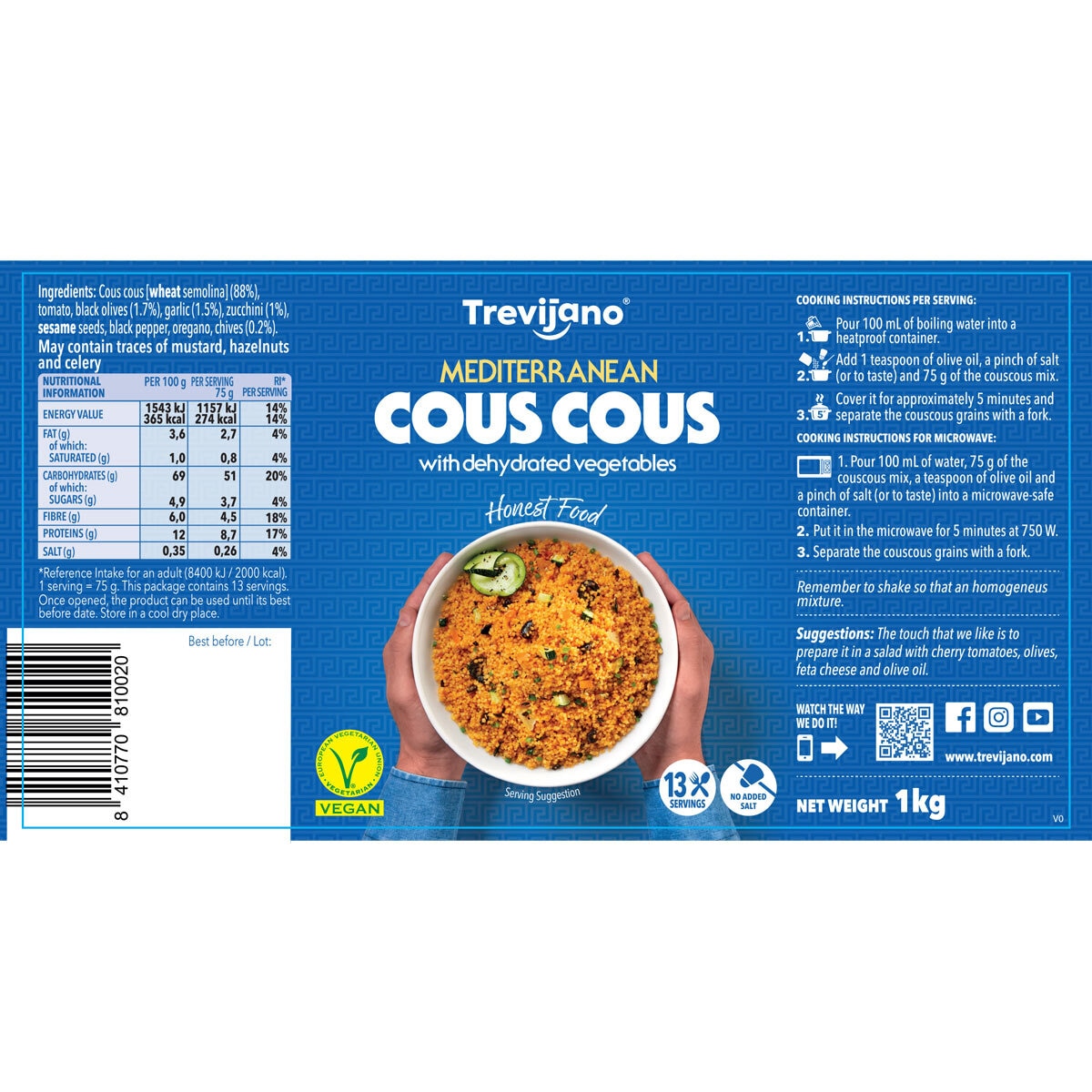 Trevijano Mediterranean Cous Cous with Vegetables, 1kg Grocery Costco UK