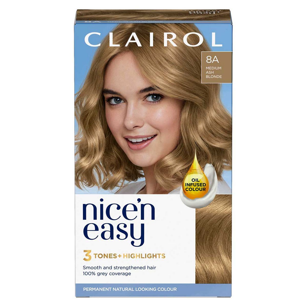 Clairol Nice'n Easy Crème Oil Infused Permanent Hair Dye 8A Medium Ash Blonde 177ml GOODS Boots   