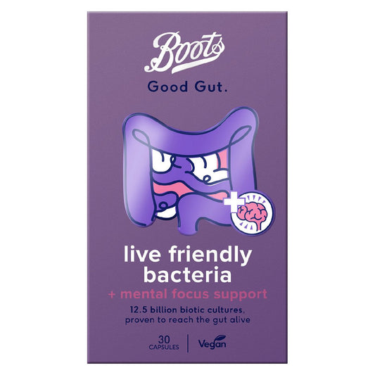 Boots Good Gut Live Friendly Bacteria + Mental Focus Support 30 Capsules General Health & Remedies Boots   