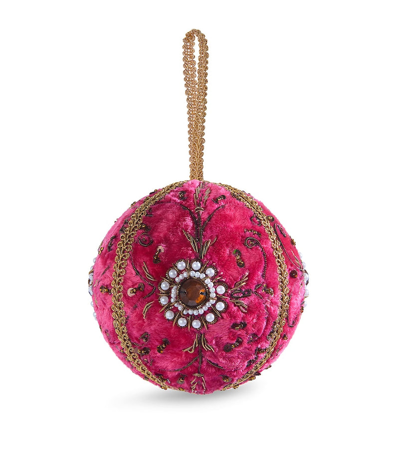Pastel Blue Christmas Bauble with Gold Filigree and Sequins
