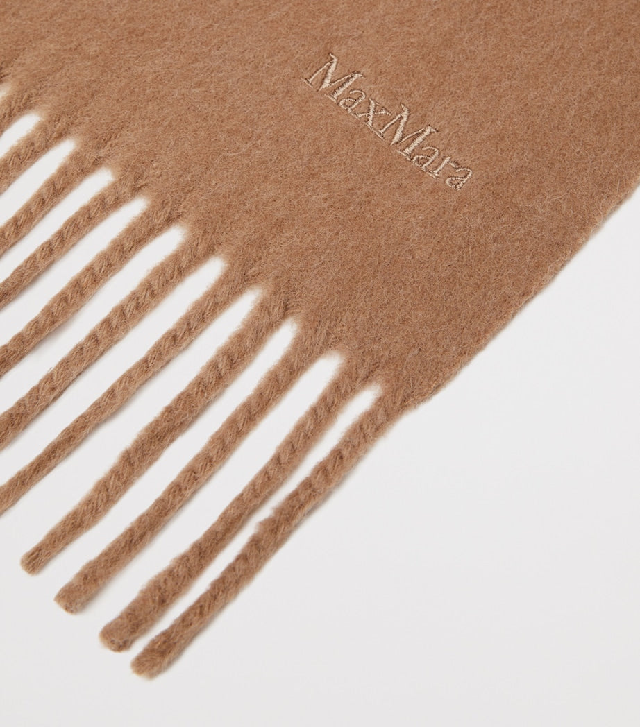 Max Mara wool fringed logo scarf, UK version