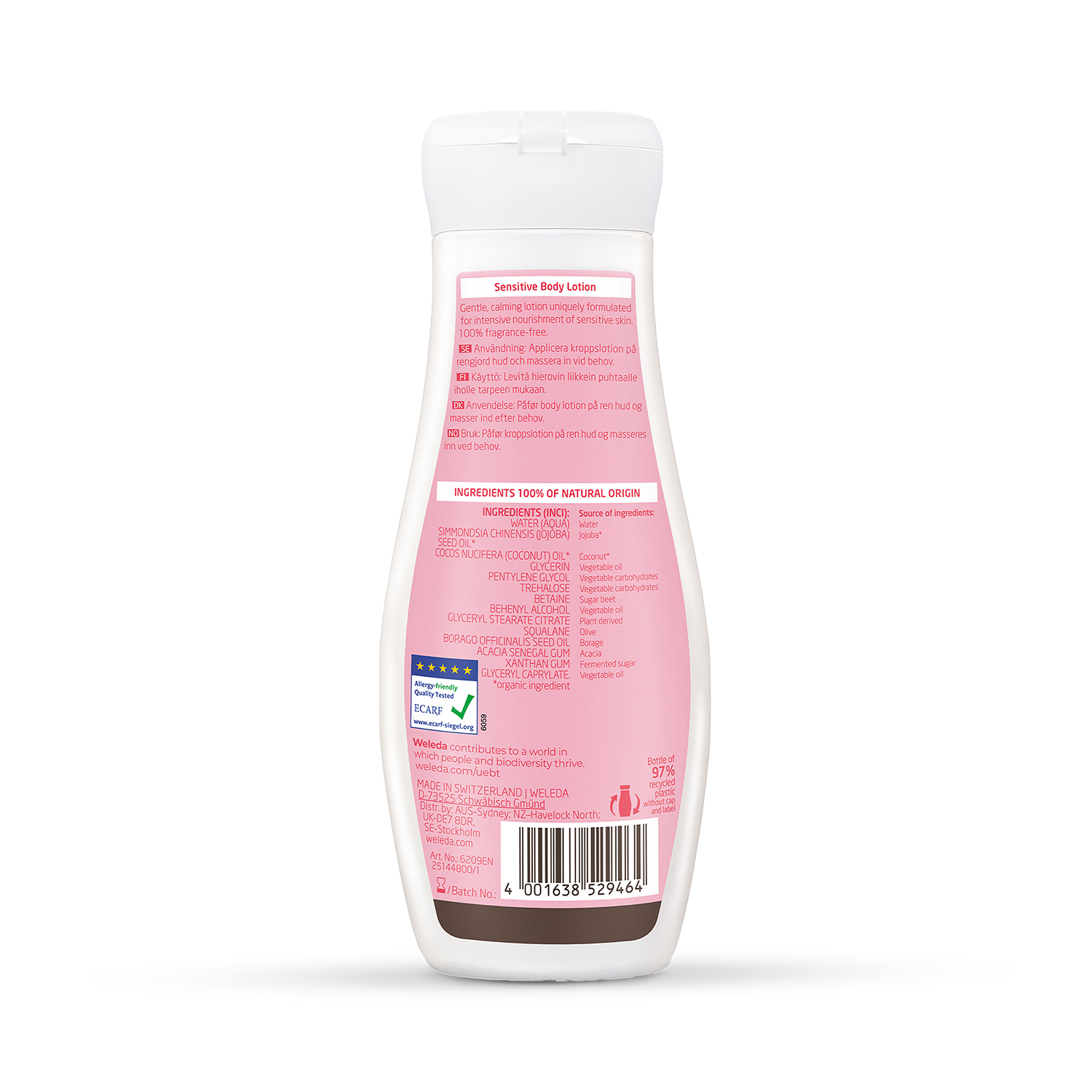 Fragrance-Free Sensitive Body Lotion with Organic Jojoba & Coconut Oil 200ml