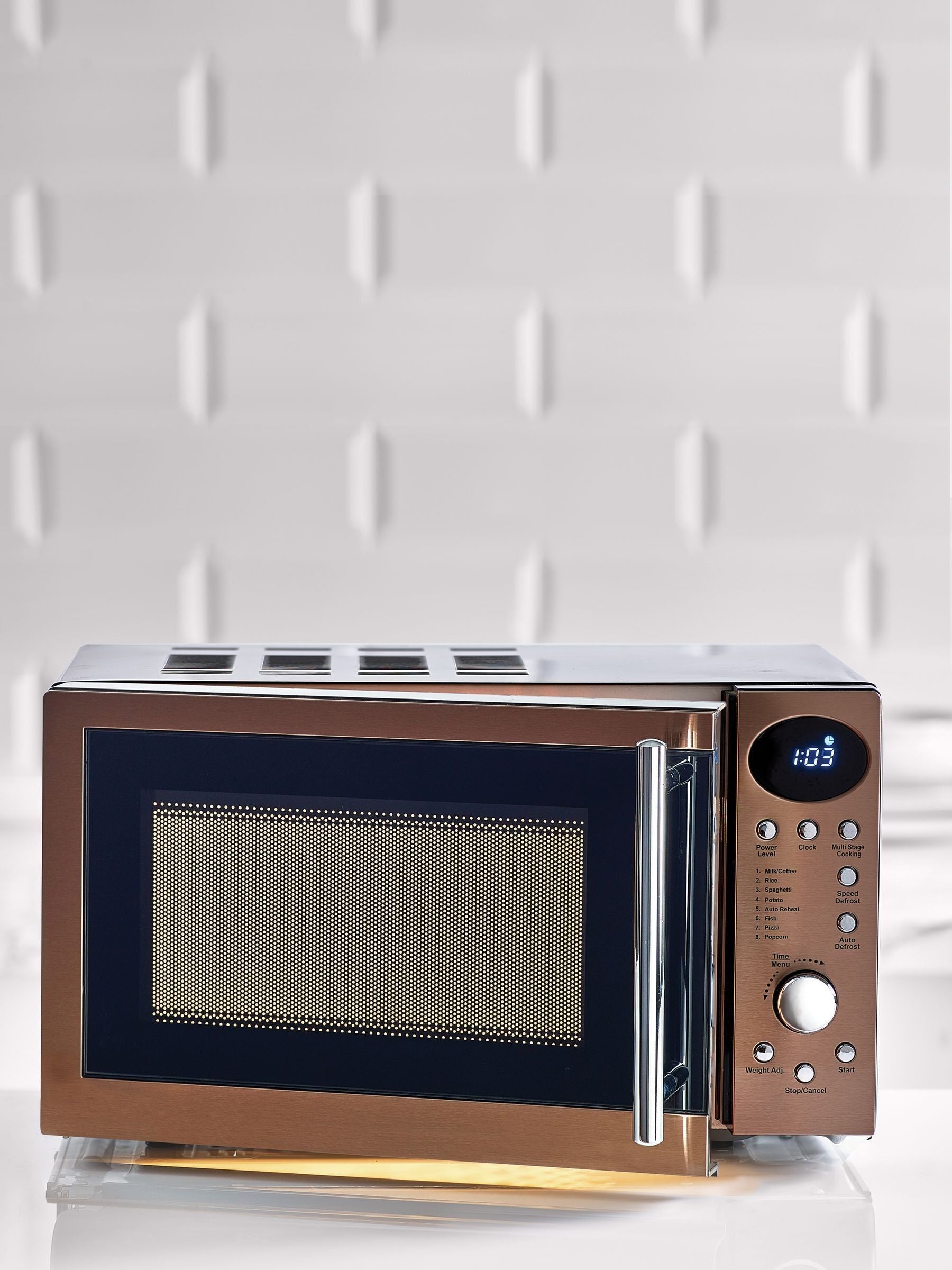 Brushed Copper Digital 800W 20L Microwave