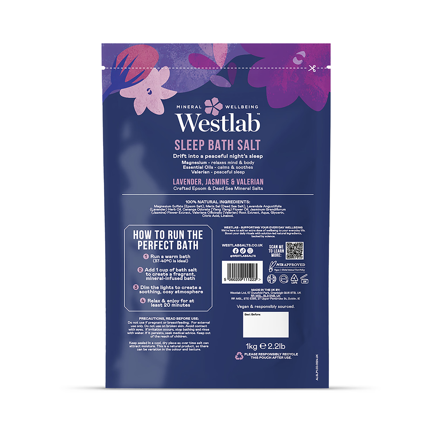 Lavender and Jasmine Mineral Bath Salts with Valerian 1kg