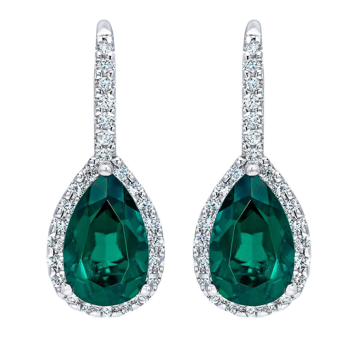 Costco lab created emerald diamond earrings 14ct white gold (British brand)