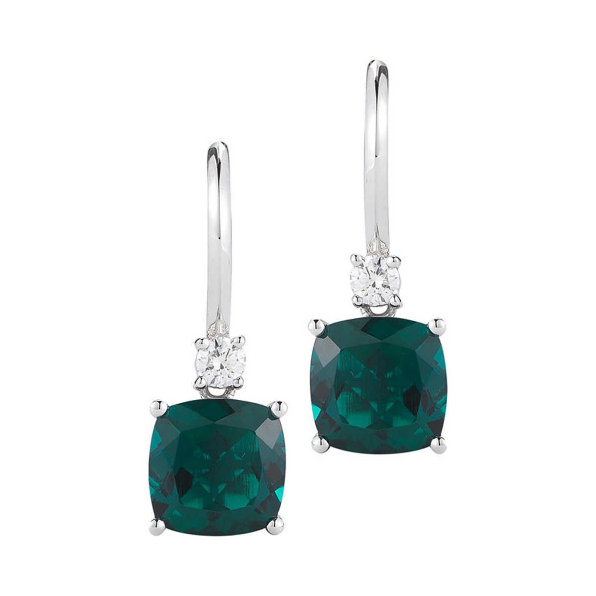 Costco cushion cut emerald diamond earrings, white gold, imported from the UK