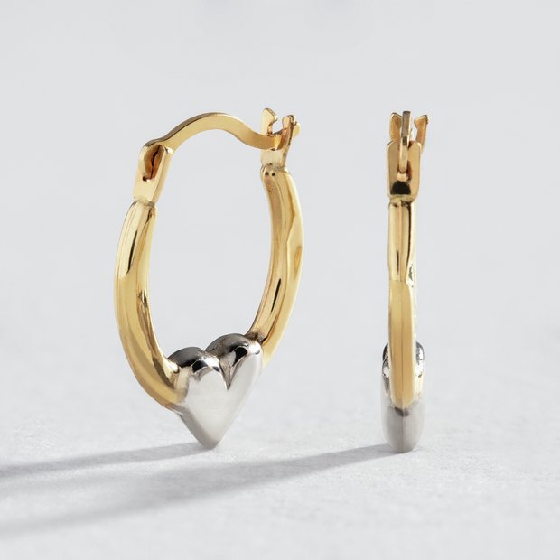 Revere 9ct yellow gold heart creole hoop earrings, UK version