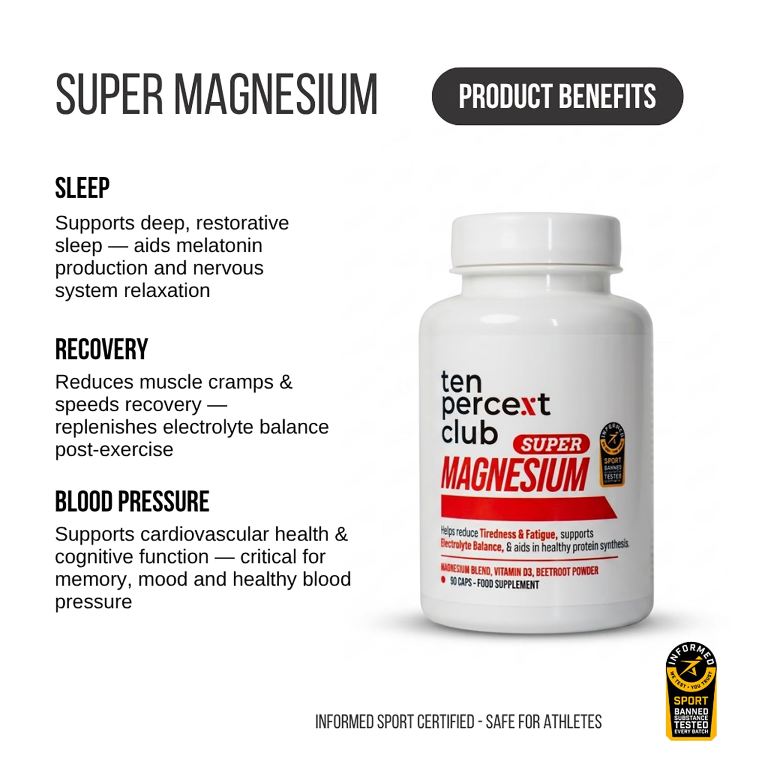 The Ten Percent Club Super Magnesium supplement 90 capsules, imported from the UK