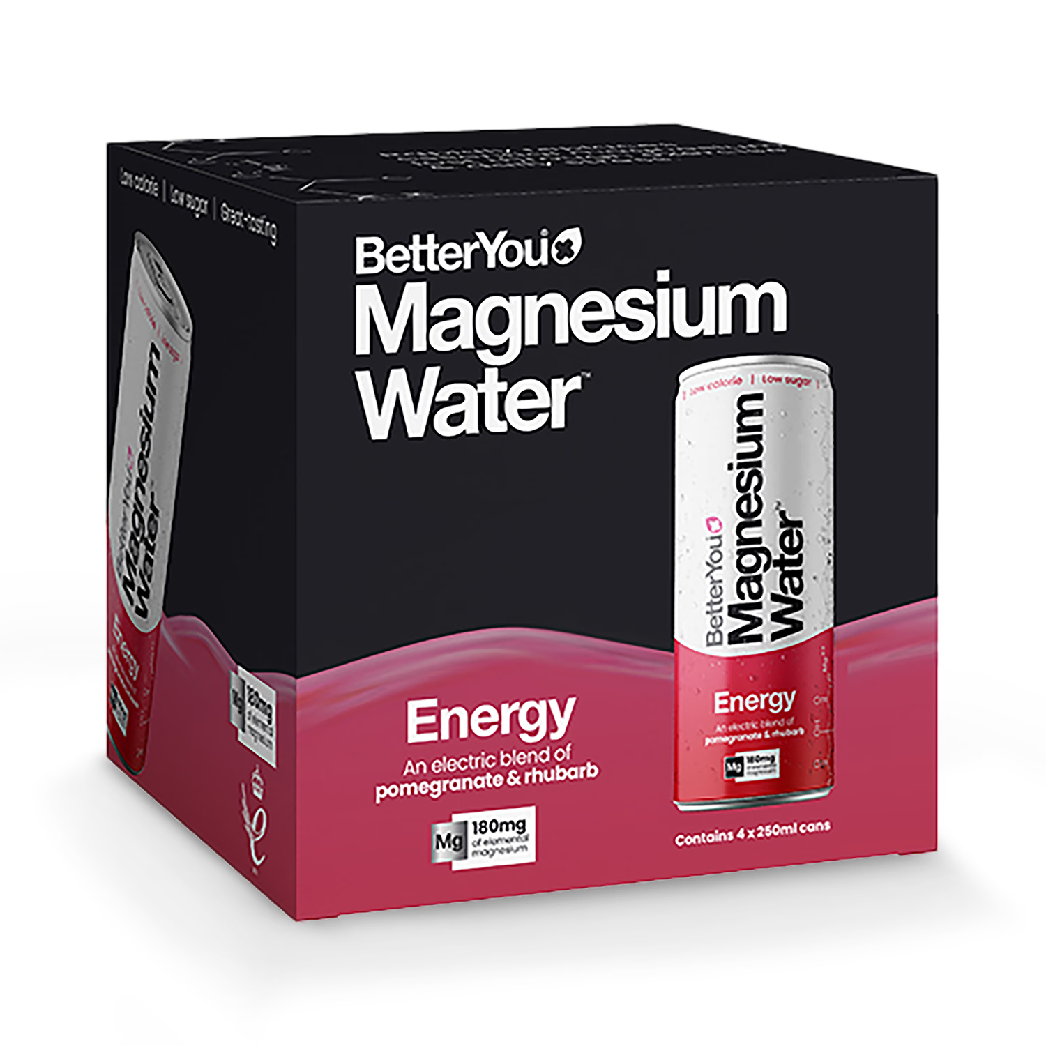 BetterYou Magnesium Water Energy Pomegranate Rhubarb 4x 250ml - British product