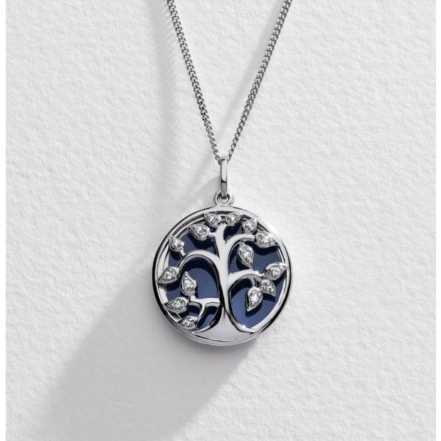 Moon & Back tree of life locket silver cubic zirconia, UK version