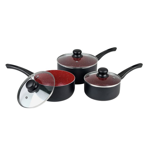 Russell Hobbs Red Stone aluminium 3 piece pan set, UK version