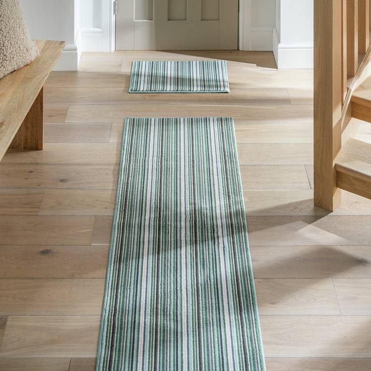 Habitat Skinny Stripe Green runner and mat set 180x57cm - British product