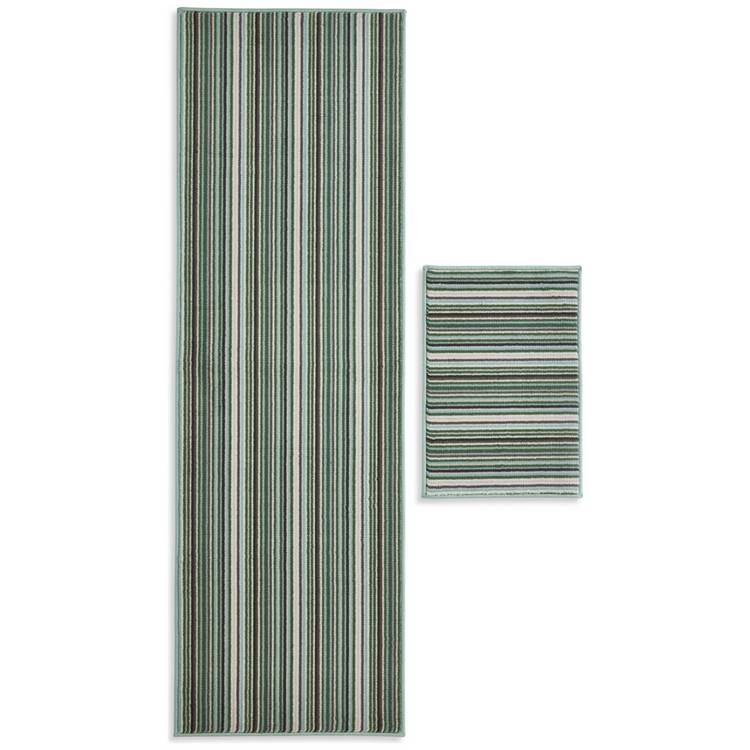 Habitat Skinny Stripe Green runner and mat set 180x57cm - British product