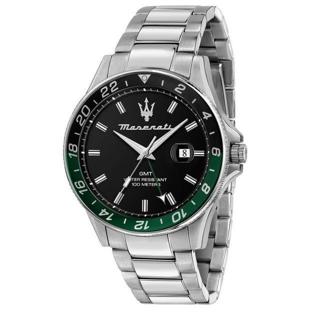 Maserati Sfidia black dial stainless steel watch 44mm (British brand)