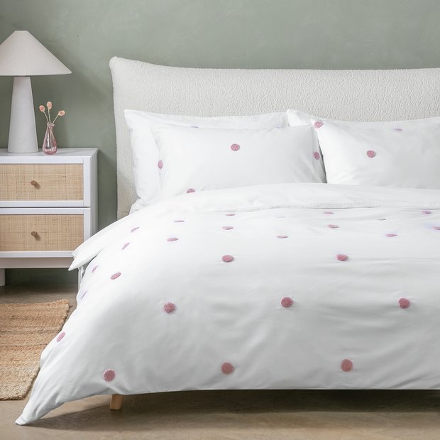 Argos Home pink tufted polka dot bedding set single (British brand)