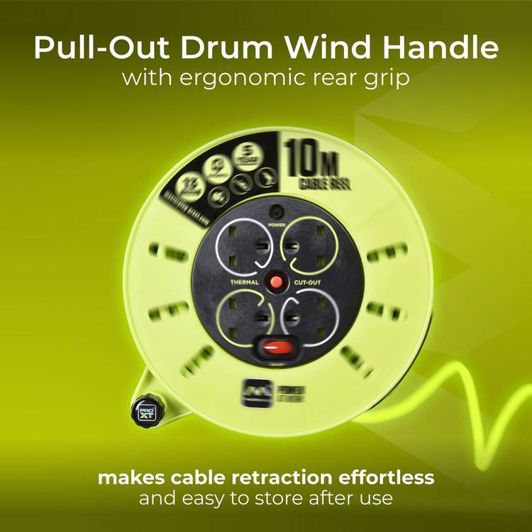 Masterplug Pro-XT 10m 4-socket cable reel, UK version