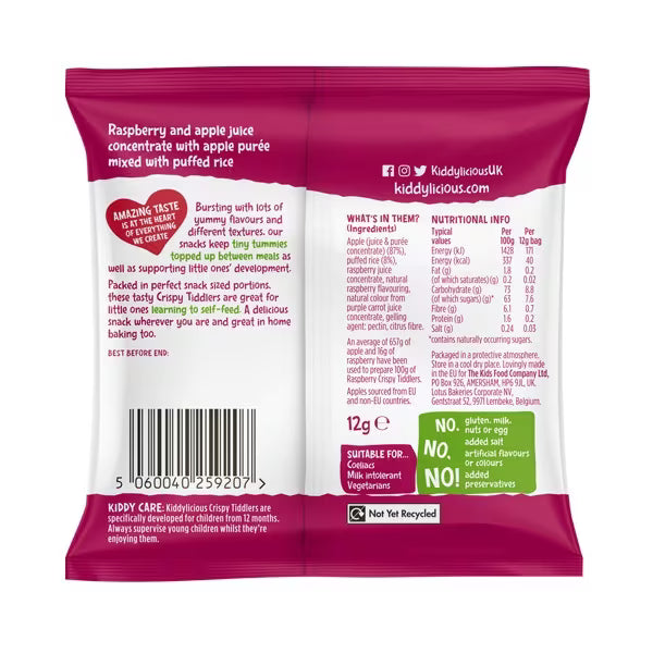 Kiddylicious Raspberry Crispy Tiddlers 12g, UK version