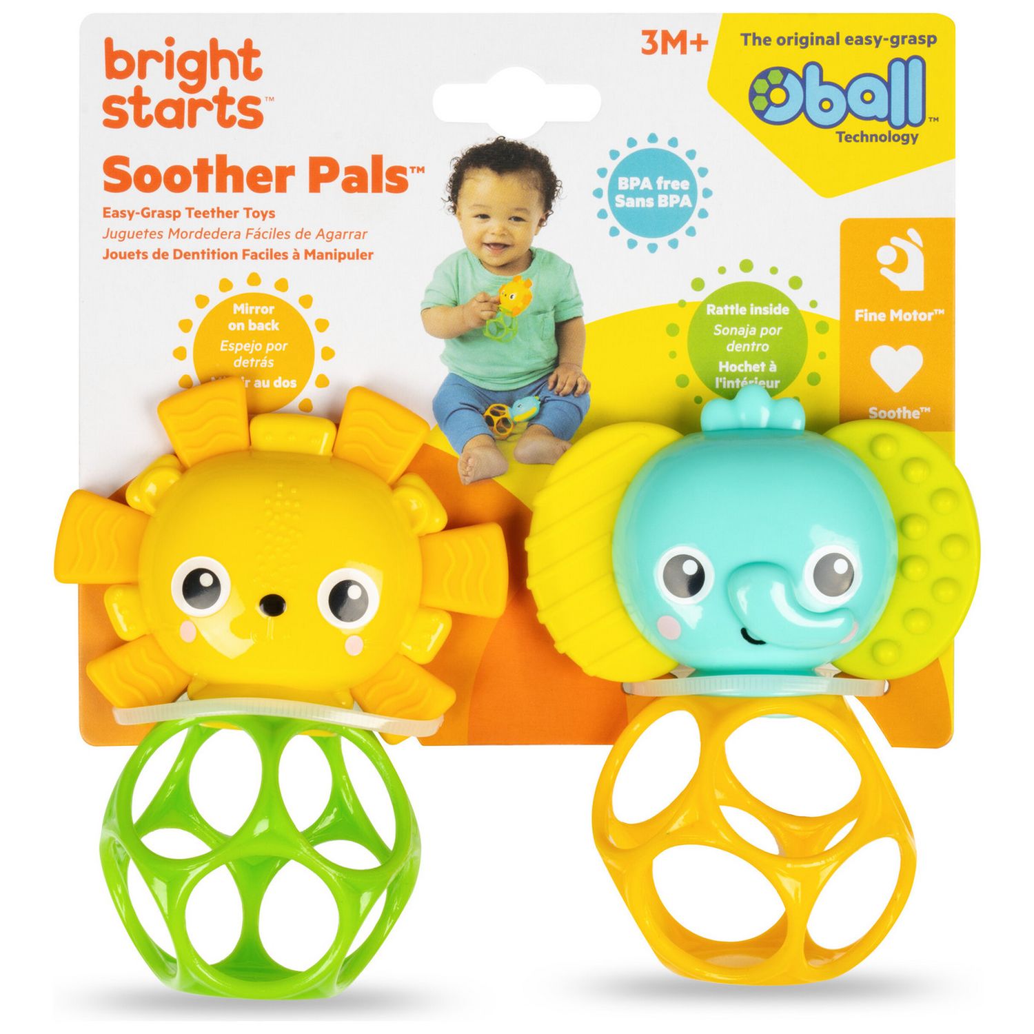 Bright Starts Soother Pals lion and elephant teether toys, UK version