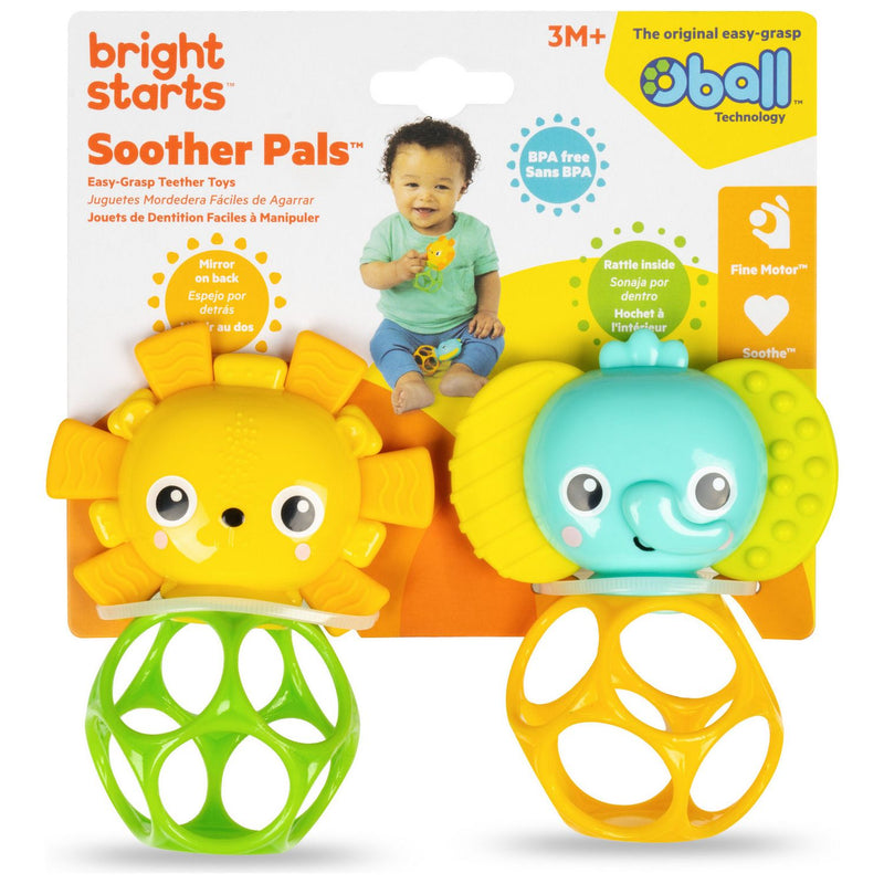 Bright Starts Soother Pals lion and elephant teether toys, UK version