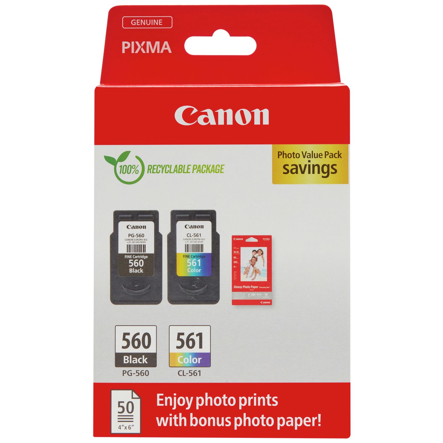 Canon PG-560 and CL-561 ink cartridges value pack, imported from the UK