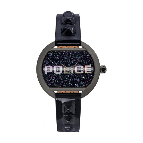 Police black ladies watch with leather strap and stainless steel casing - British product