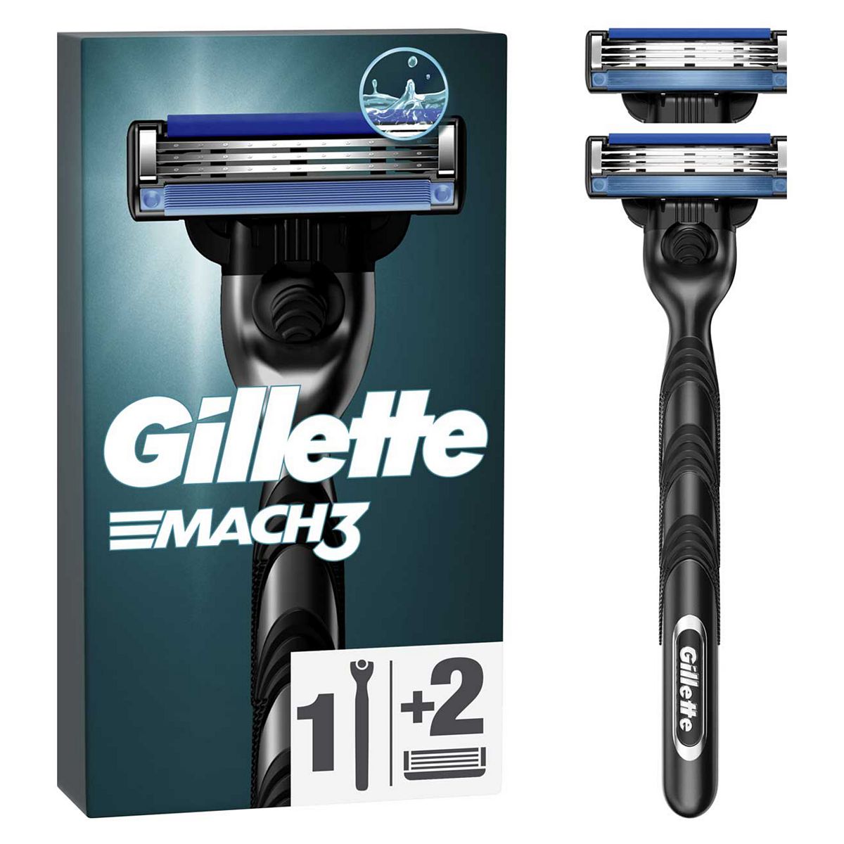 Gillette Mach3 Razor For Men, 1 Gillette Razor, 2 Razor Blade Refills GOODS Boots   