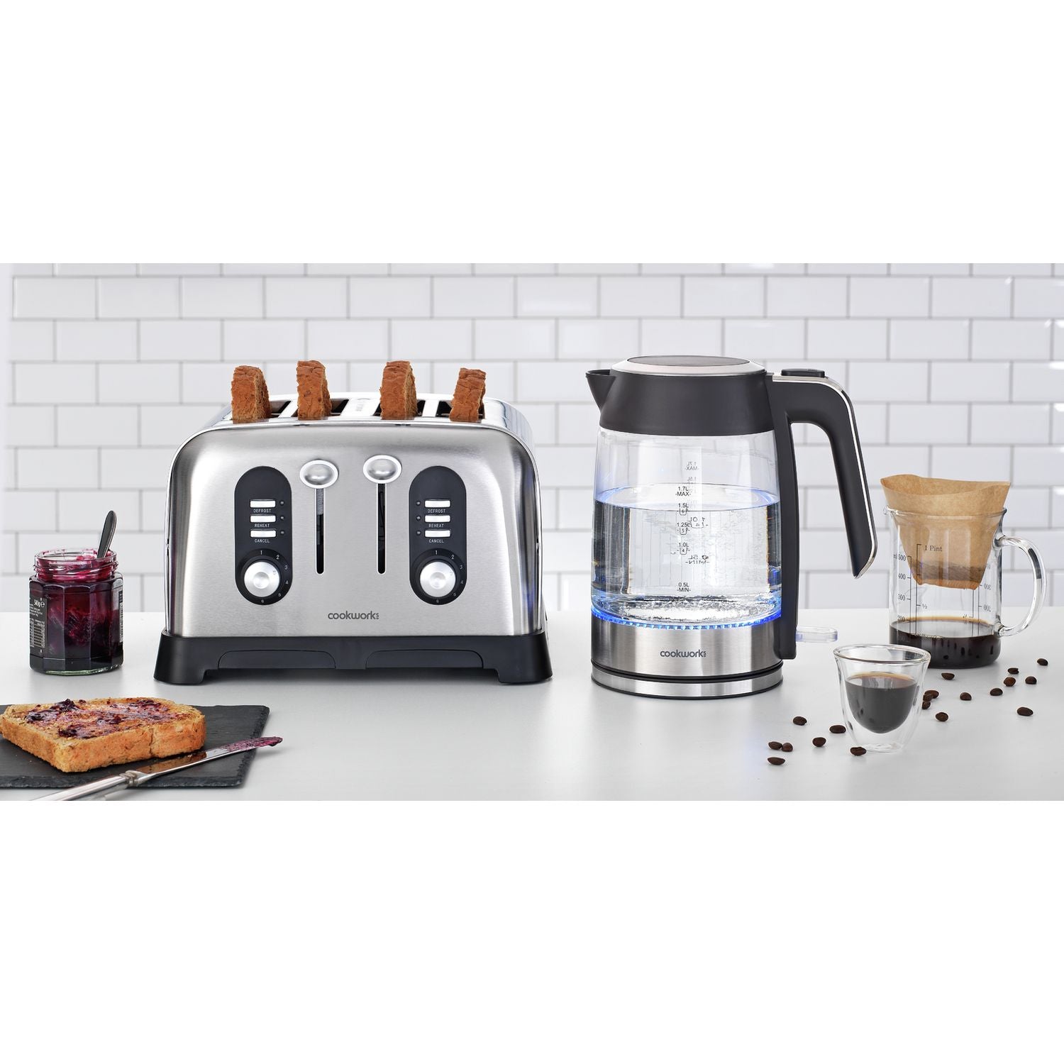 Cookworks glass stainless steel kettle 1.7L, imported from the UK