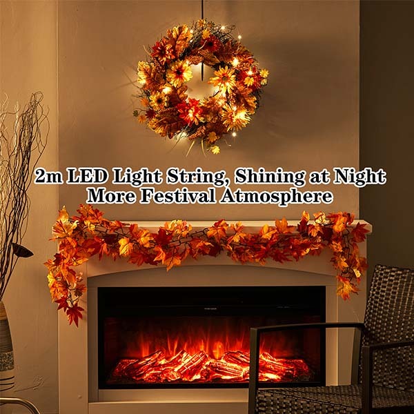 Livingandhome autumn daisy maple leaf wreath 55cm, imported from the UK