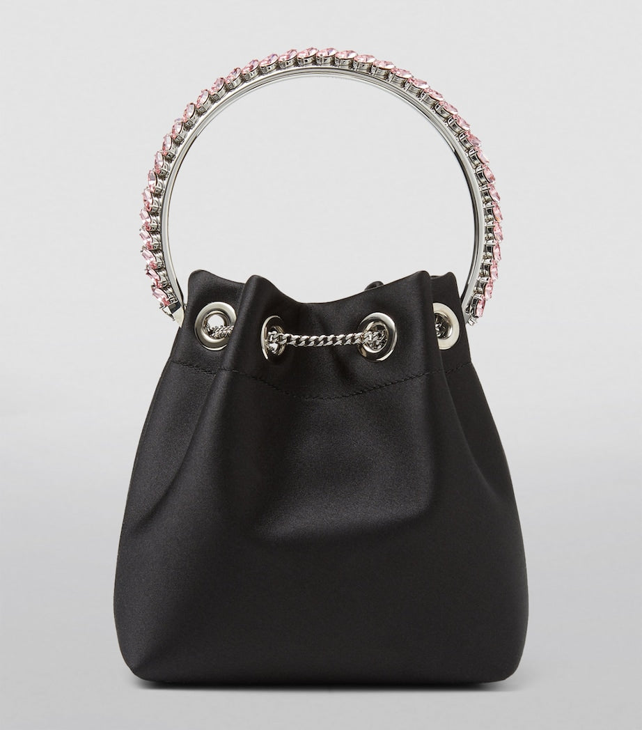 Jimmy Choo Bon Bon satin top-handle bag with crystal handle, imported from the UK