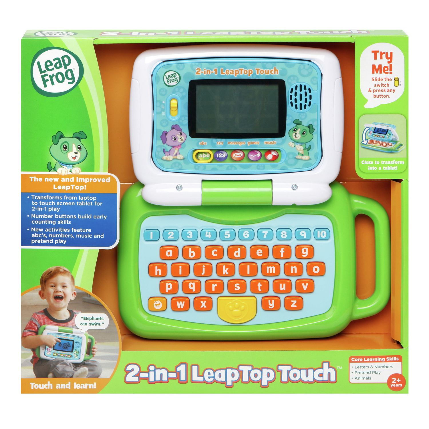 LeapFrog 2 in 1 Laptop Touch green educational toy - British product